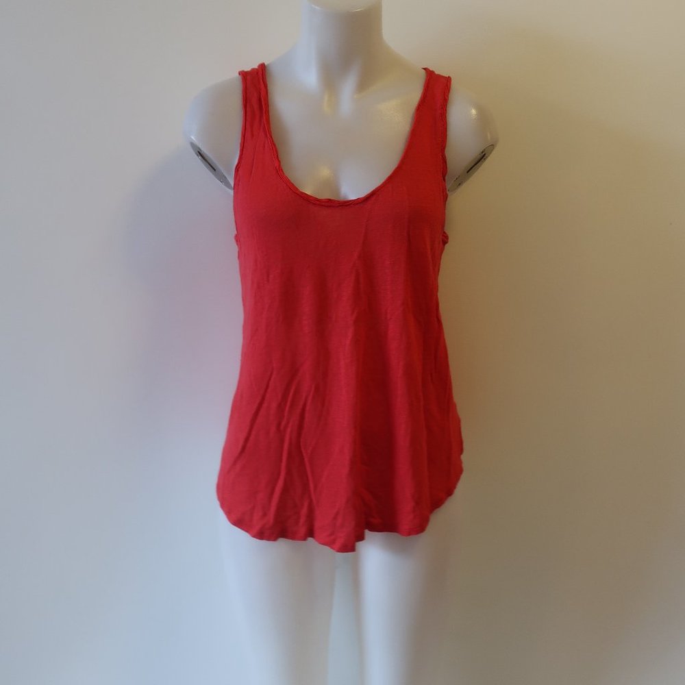 SPLENDID RED SCOOP NECK SLEEVELESS LINEN TOP L *